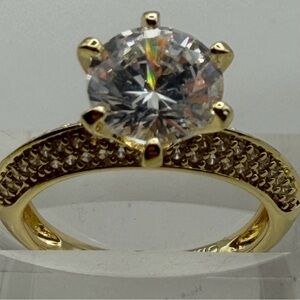 Estate sz6 solitaire 8mm GORG canary-pink gem & diamond knife band ring 3.23g